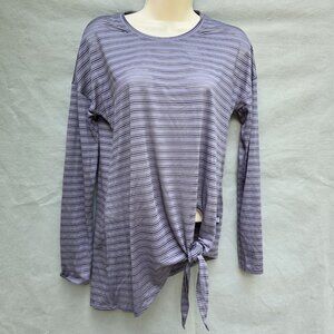 Lululemon Striped Sheer Long Sleeve Tie Your Practice Silky Shirt Asymmetrical